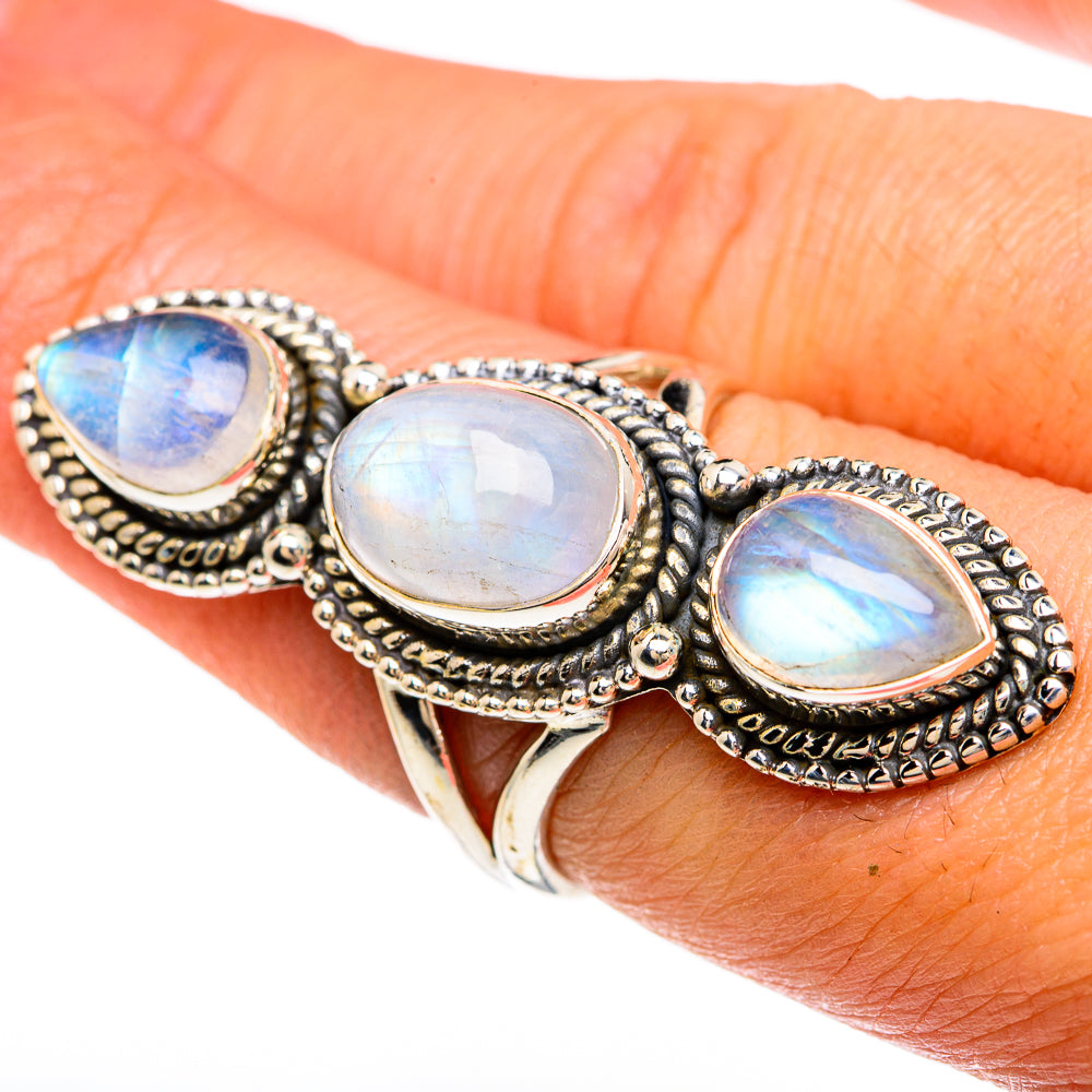 Rainbow Moonstone Rings handcrafted by Ana Silver Co - RING83512