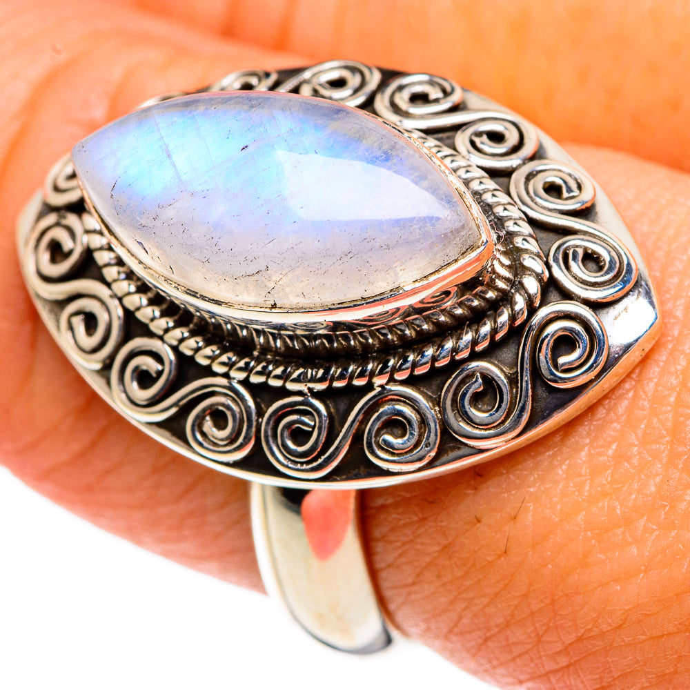 Rainbow Moonstone Rings handcrafted by Ana Silver Co - RING83593