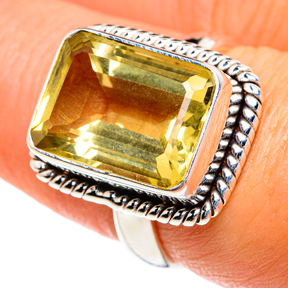 Sterling silver ring with ornate gallery and square yellow cushion lemon quartz