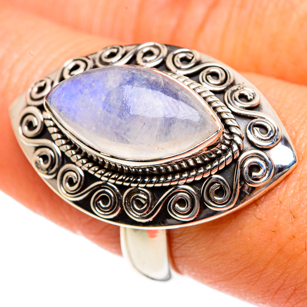 Rainbow Moonstone Rings handcrafted by Ana Silver Co - RING83715