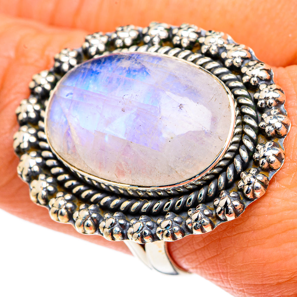 Rainbow Moonstone Rings handcrafted by Ana Silver Co - RING83825