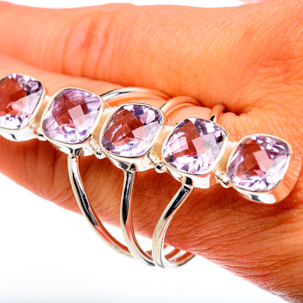 Sterling silver Kunzite ring with faceted lavender-pink gemstones, size 11.75