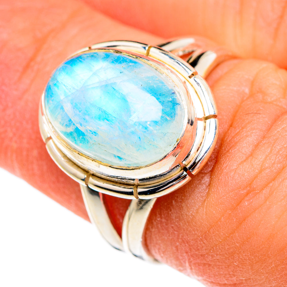 Rainbow Moonstone Rings handcrafted by Ana Silver Co - RING84188