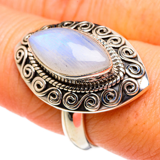 Rainbow Moonstone Rings handcrafted by Ana Silver Co - RING84378