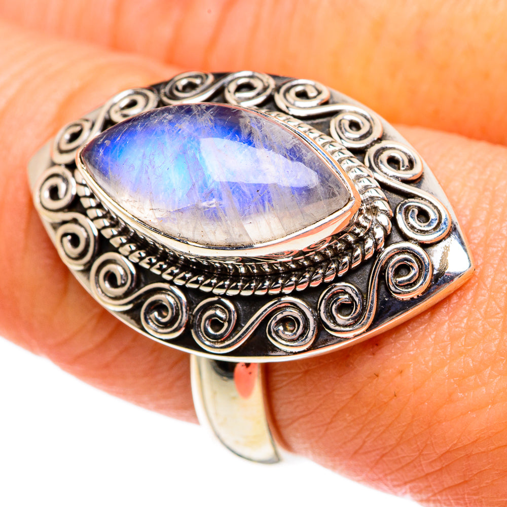 Rainbow Moonstone Rings handcrafted by Ana Silver Co - RING84402