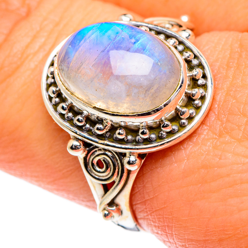 Rainbow Moonstone Rings handcrafted by Ana Silver Co - RING84506