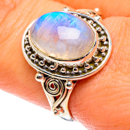 Rainbow Moonstone Rings handcrafted by Ana Silver Co - RING84506