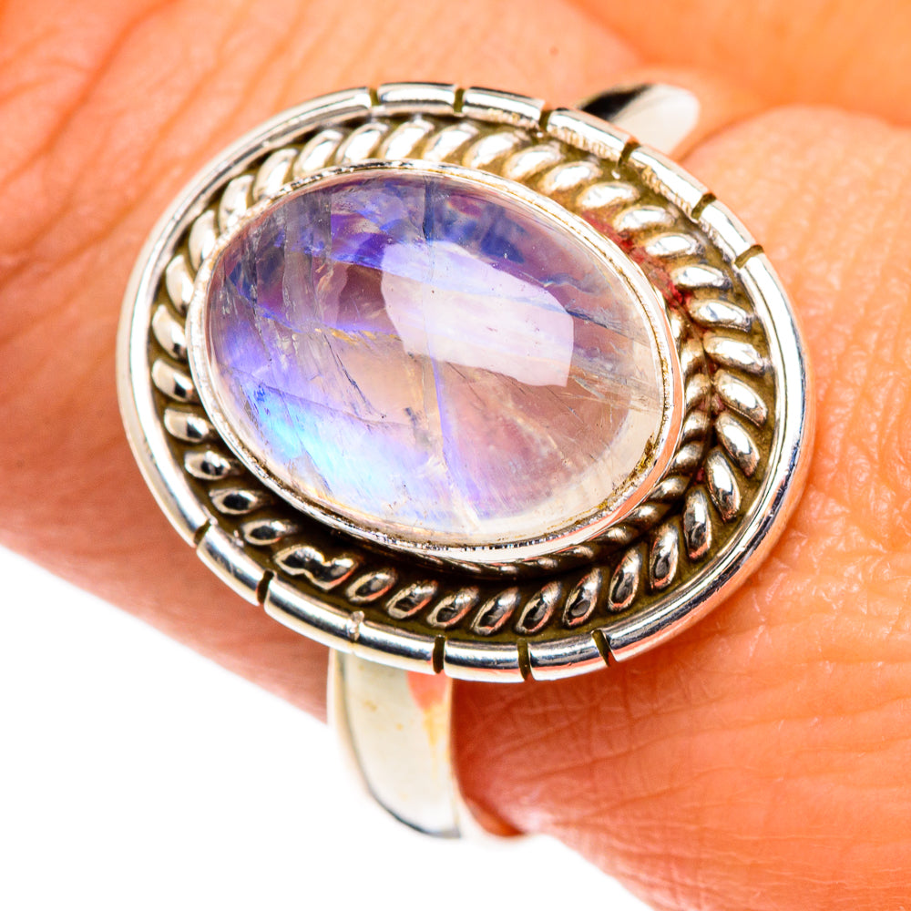 Rainbow Moonstone Rings handcrafted by Ana Silver Co - RING84655