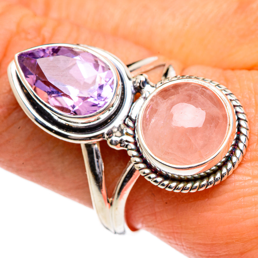 Rose Quartz, Amethyst Rings handcrafted by Ana Silver Co - RING84741