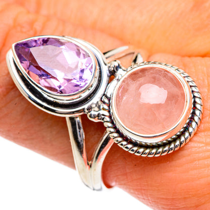 Rose Quartz, Amethyst Rings handcrafted by Ana Silver Co - RING84741