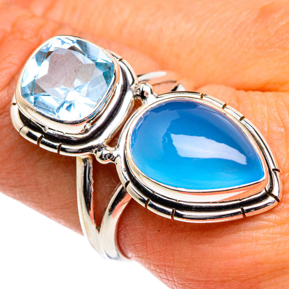 Aqua Chalcedony, Blue Topaz Rings handcrafted by Ana Silver Co - RING84748