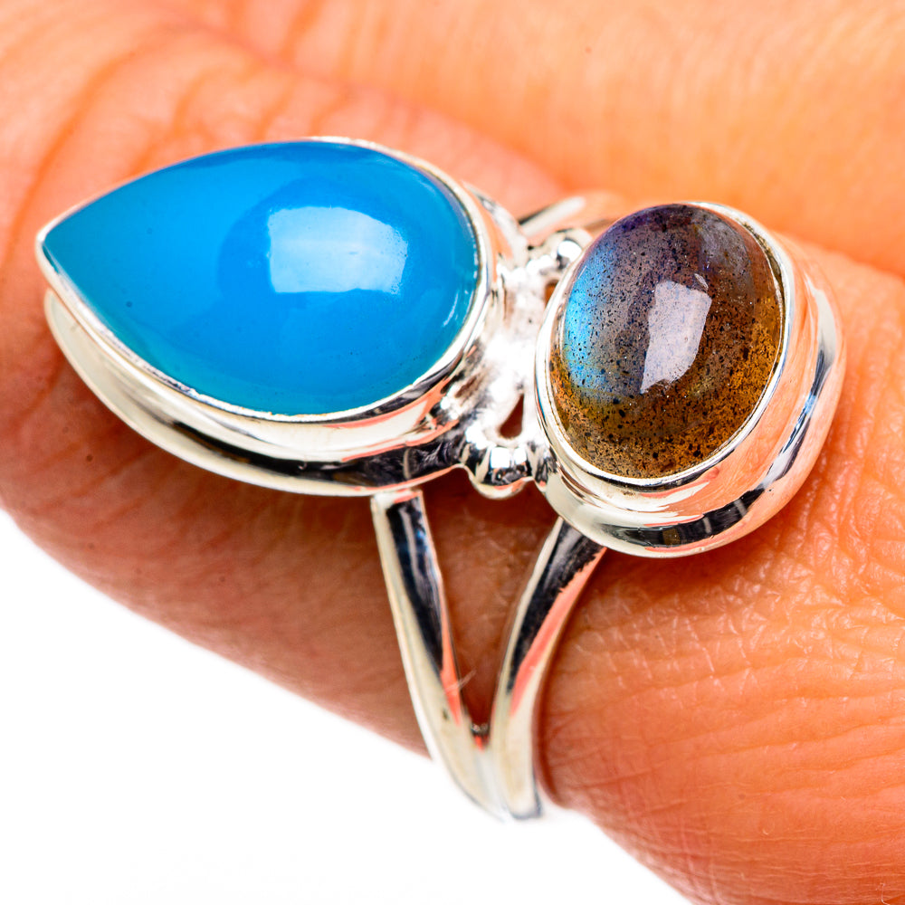 Larimar, Labradorite Rings handcrafted by Ana Silver Co - RING84751