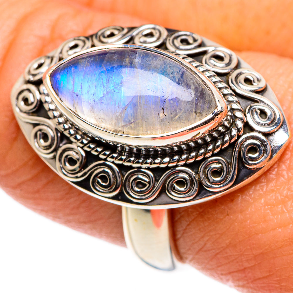 Rainbow Moonstone Rings handcrafted by Ana Silver Co - RING84766