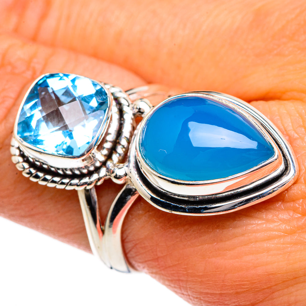 Aqua Chalcedony, Blue Topaz Rings handcrafted by Ana Silver Co - RING84771