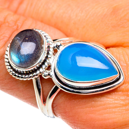 Aqua Chalcedony, Labradorite Rings handcrafted by Ana Silver Co - RING84772