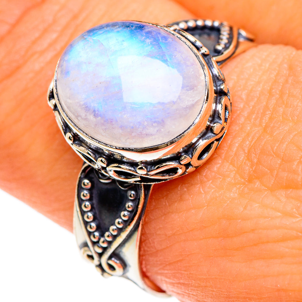 Rainbow Moonstone Rings handcrafted by Ana Silver Co - RING84820