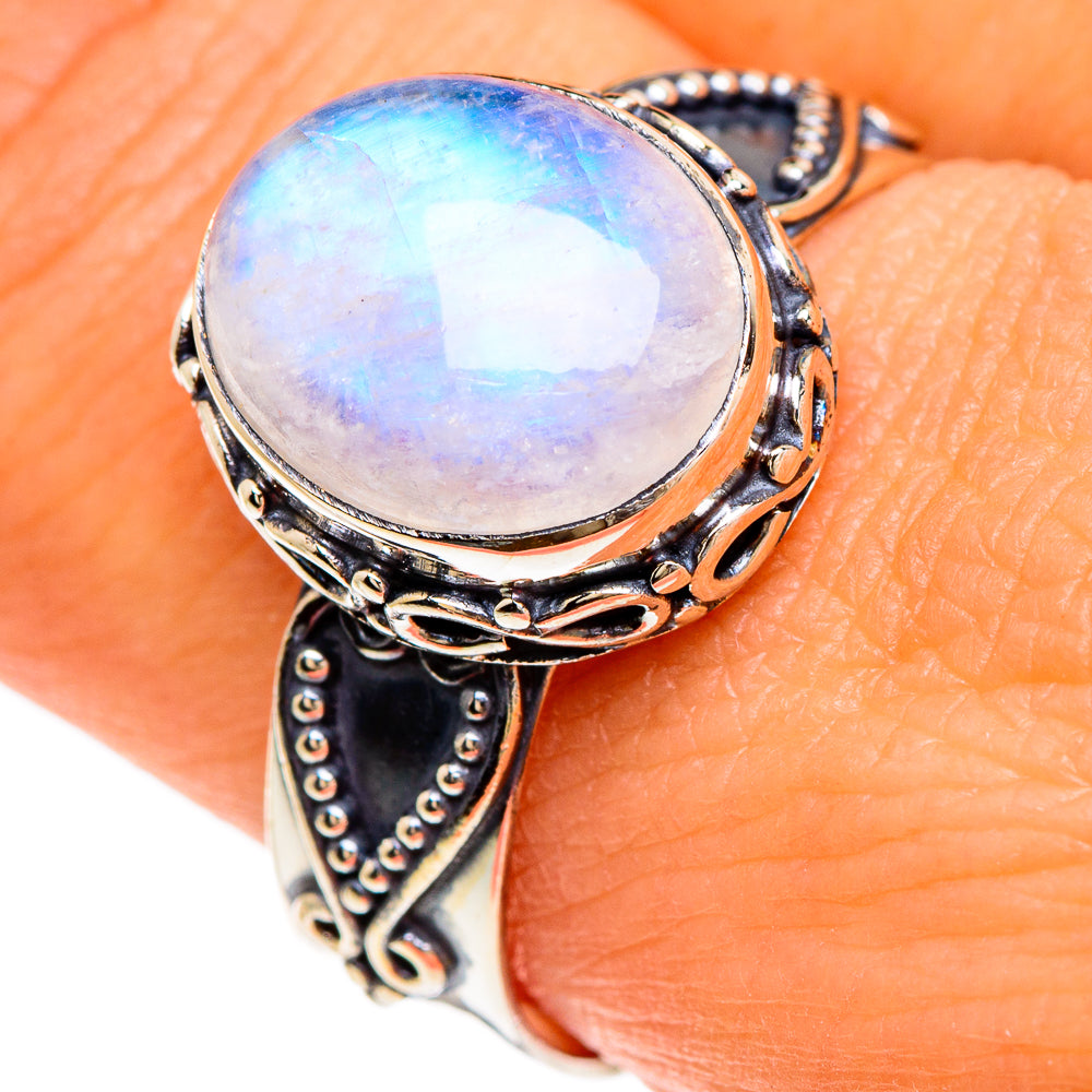 Rainbow Moonstone Rings handcrafted by Ana Silver Co - RING84820