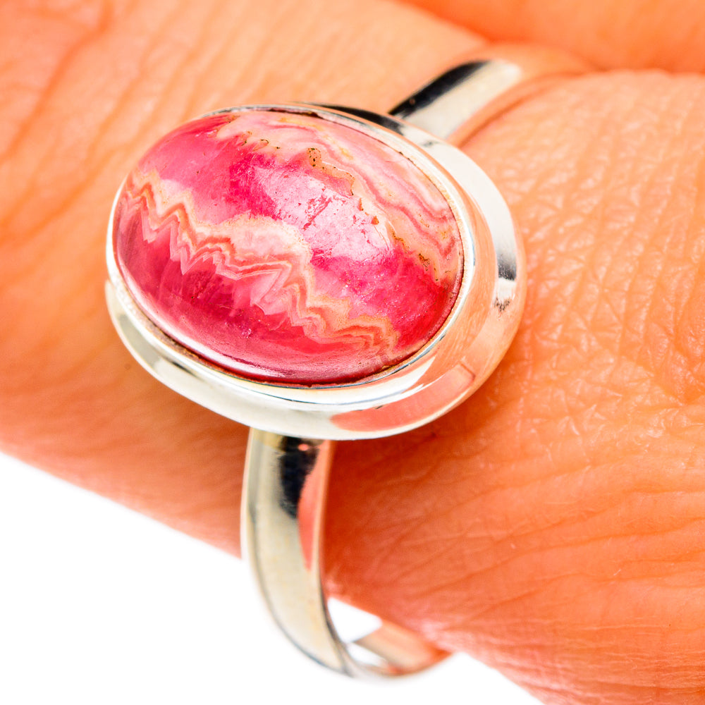 Oval pink stone cabochon ring with polished 925 sterling silver bezel