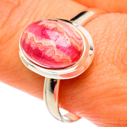 Oval pink stone cabochon ring with polished 925 sterling silver bezel