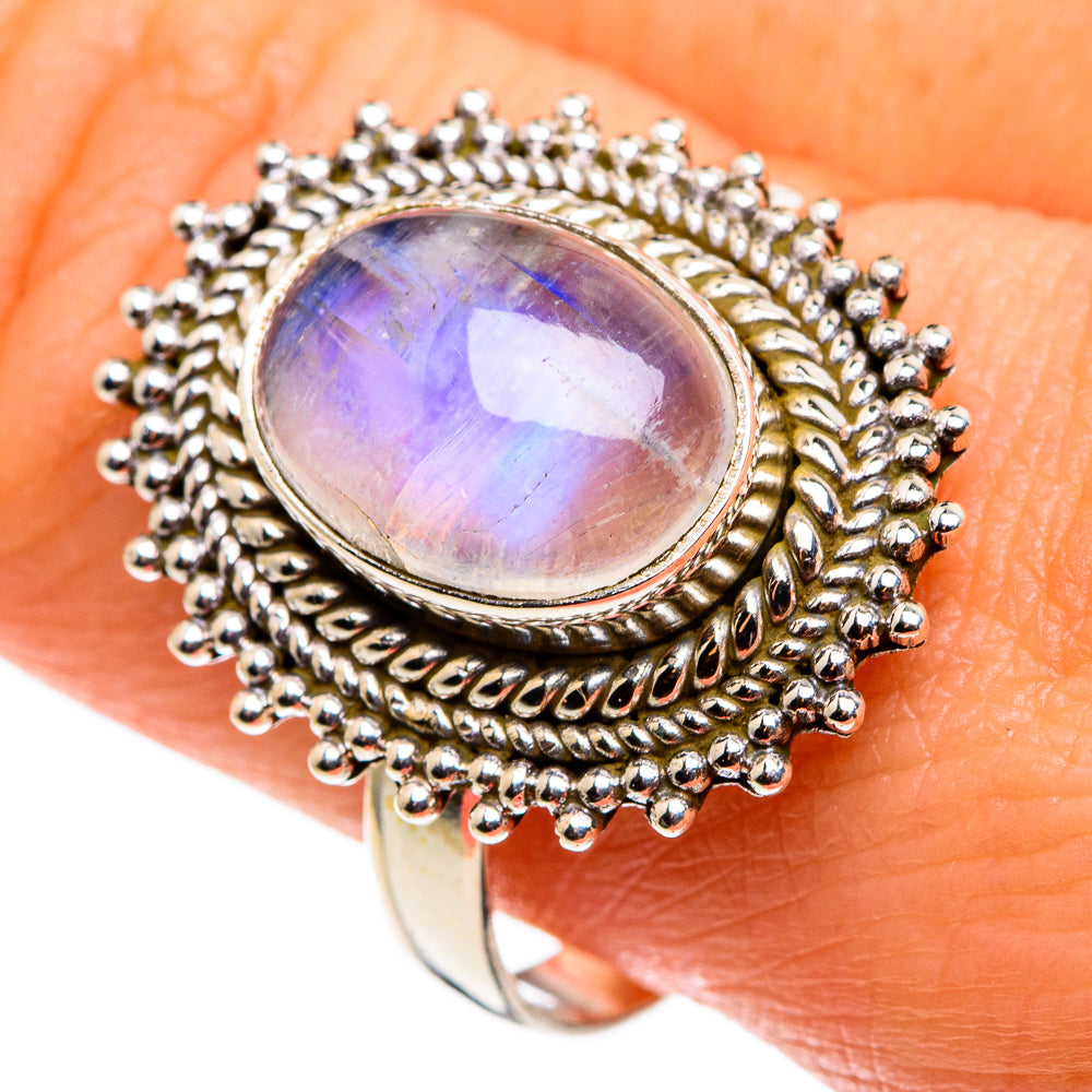Rainbow Moonstone Rings handcrafted by Ana Silver Co - RING85177