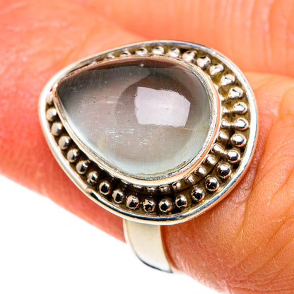 Aquamarine teardrop ring with beaded edge, set in gold-tone 925 sterling silver