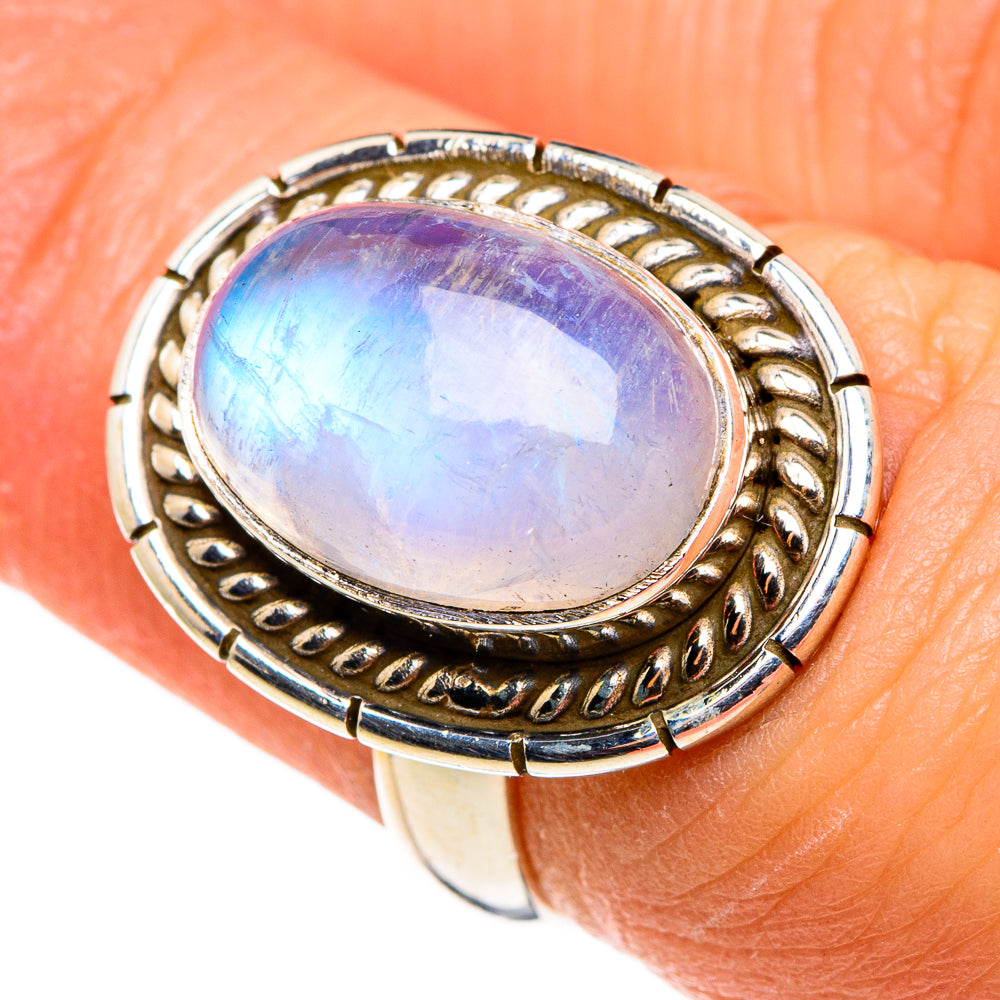 Rainbow Moonstone Rings handcrafted by Ana Silver Co - RING85317