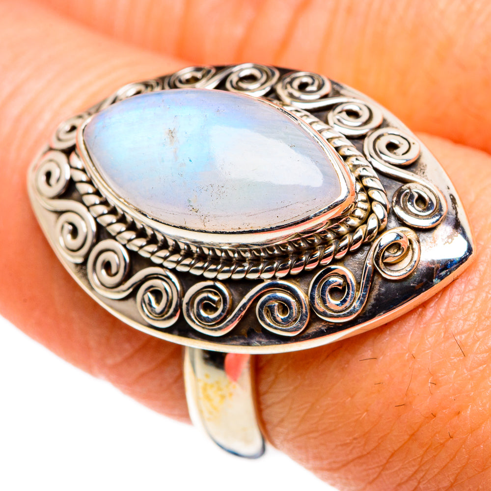 Rainbow Moonstone Rings handcrafted by Ana Silver Co - RING85350