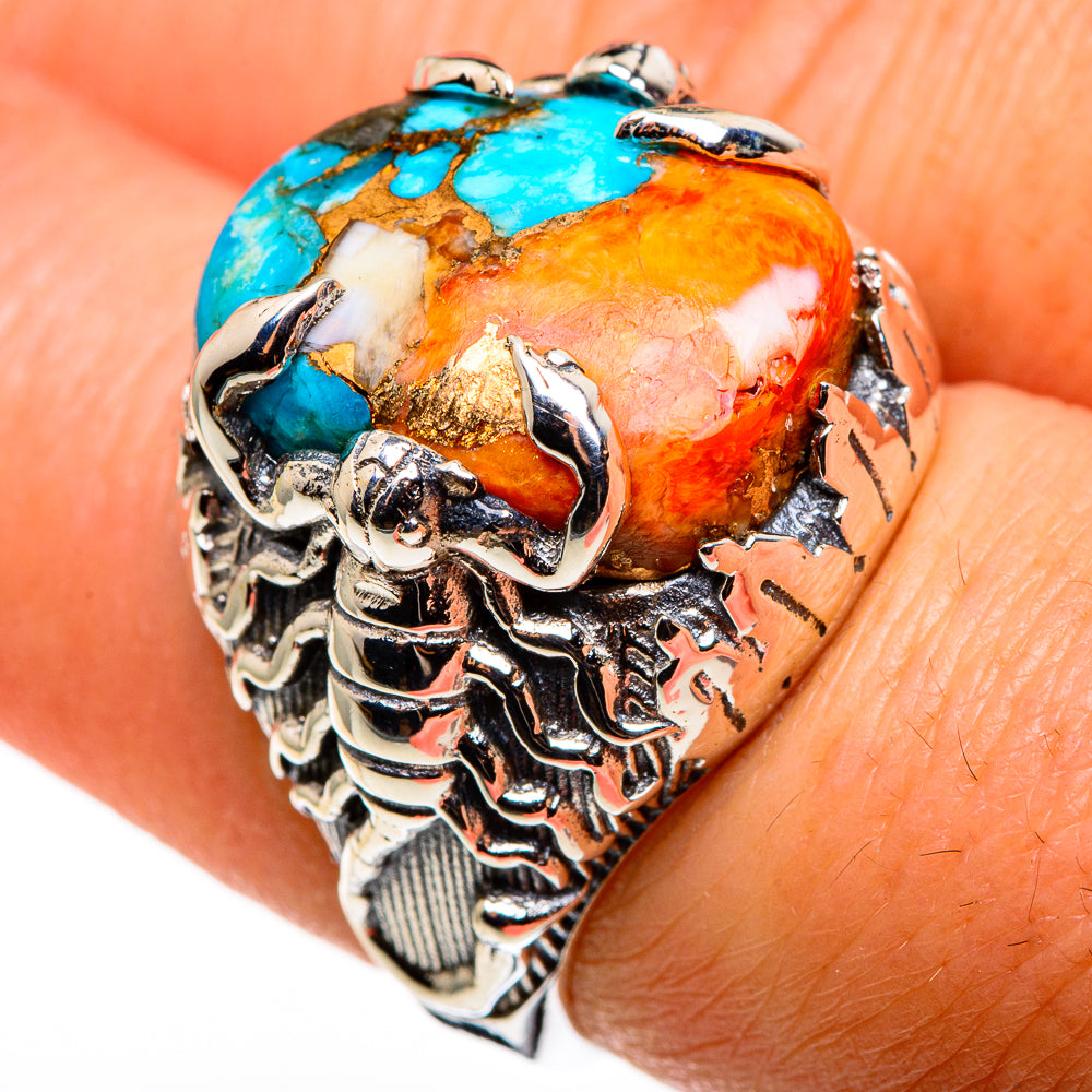 Blue Orange Copper Composite Turquoise Rings handcrafted by Ana Silver Co - RING85351