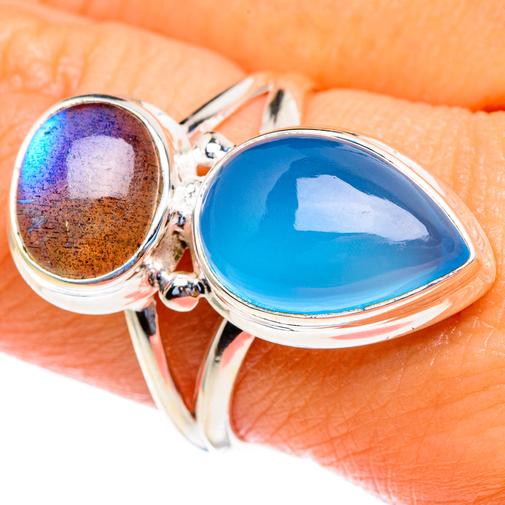 Aqua Chalcedony, Labradorite Rings handcrafted by Ana Silver Co - RING85404