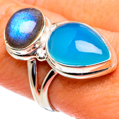 Aqua Chalcedony, Labradorite Rings handcrafted by Ana Silver Co - RING85450