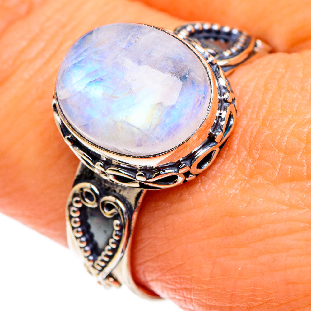 Rainbow Moonstone Rings handcrafted by Ana Silver Co - RING85570