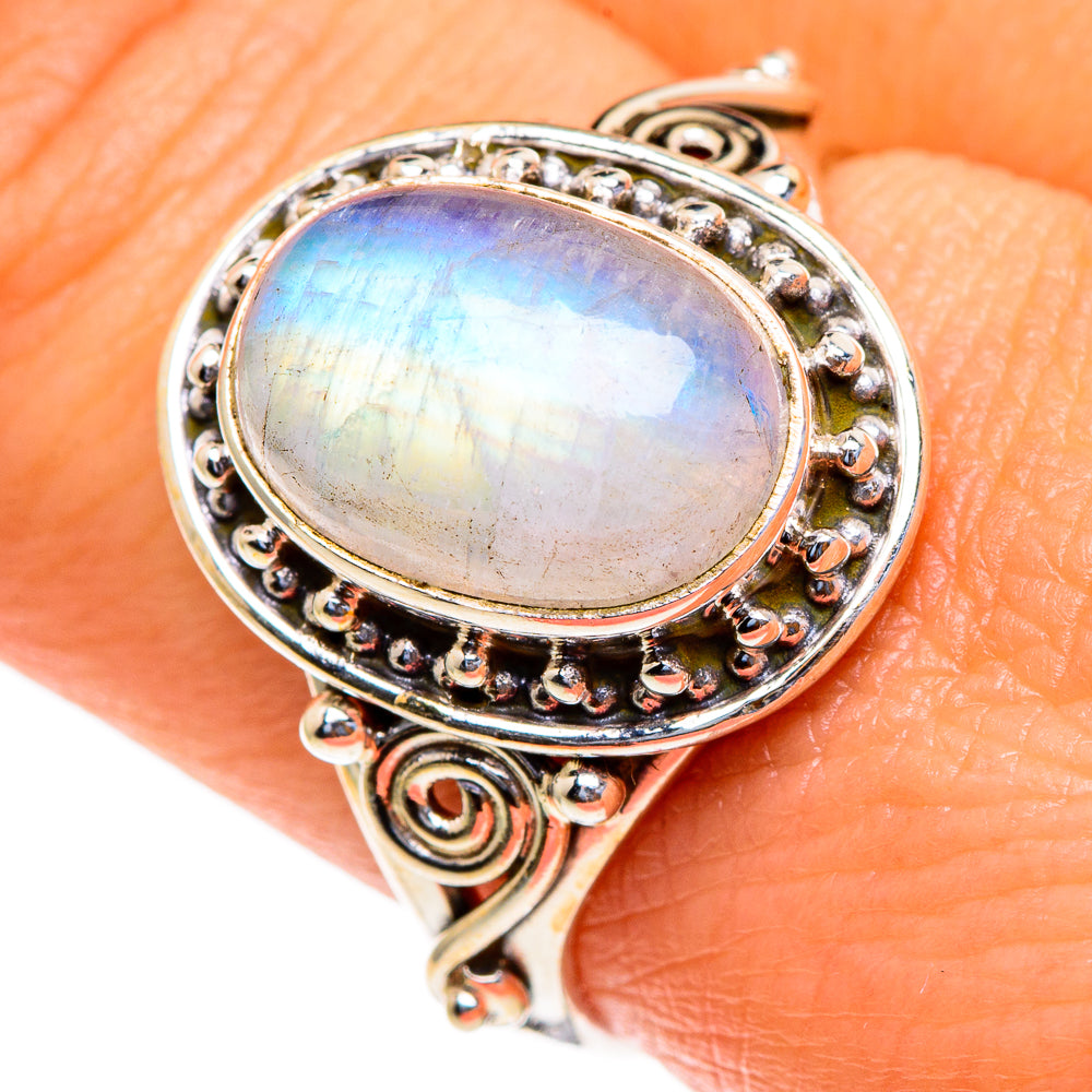 Rainbow Moonstone Rings handcrafted by Ana Silver Co - RING85573