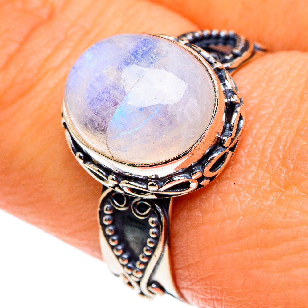 Rainbow Moonstone Rings handcrafted by Ana Silver Co - RING85615