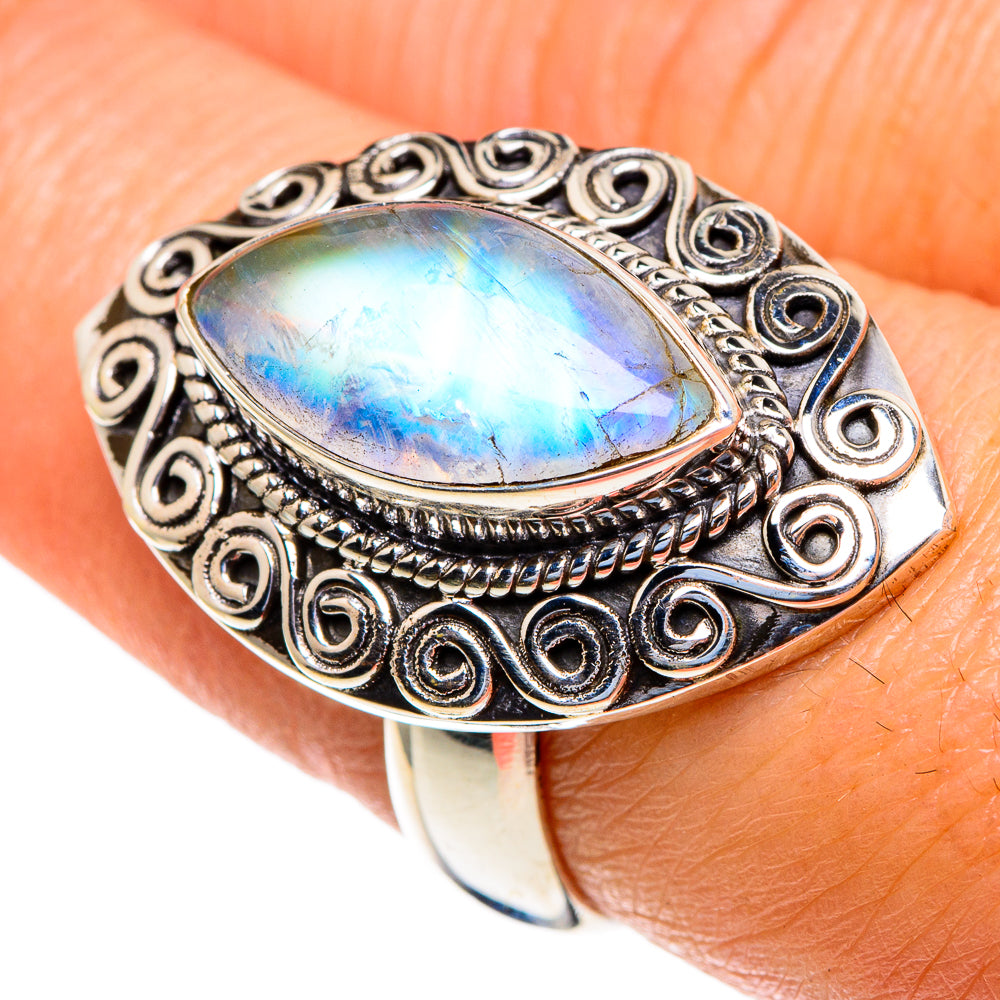 Rainbow Moonstone Rings handcrafted by Ana Silver Co - RING85656