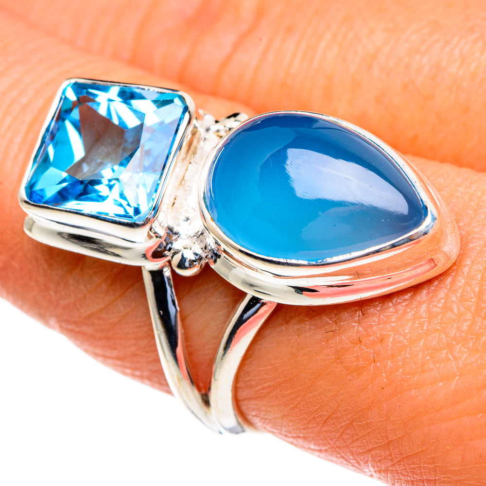 Aqua Chalcedony, Blue Topaz Rings handcrafted by Ana Silver Co - RING85692