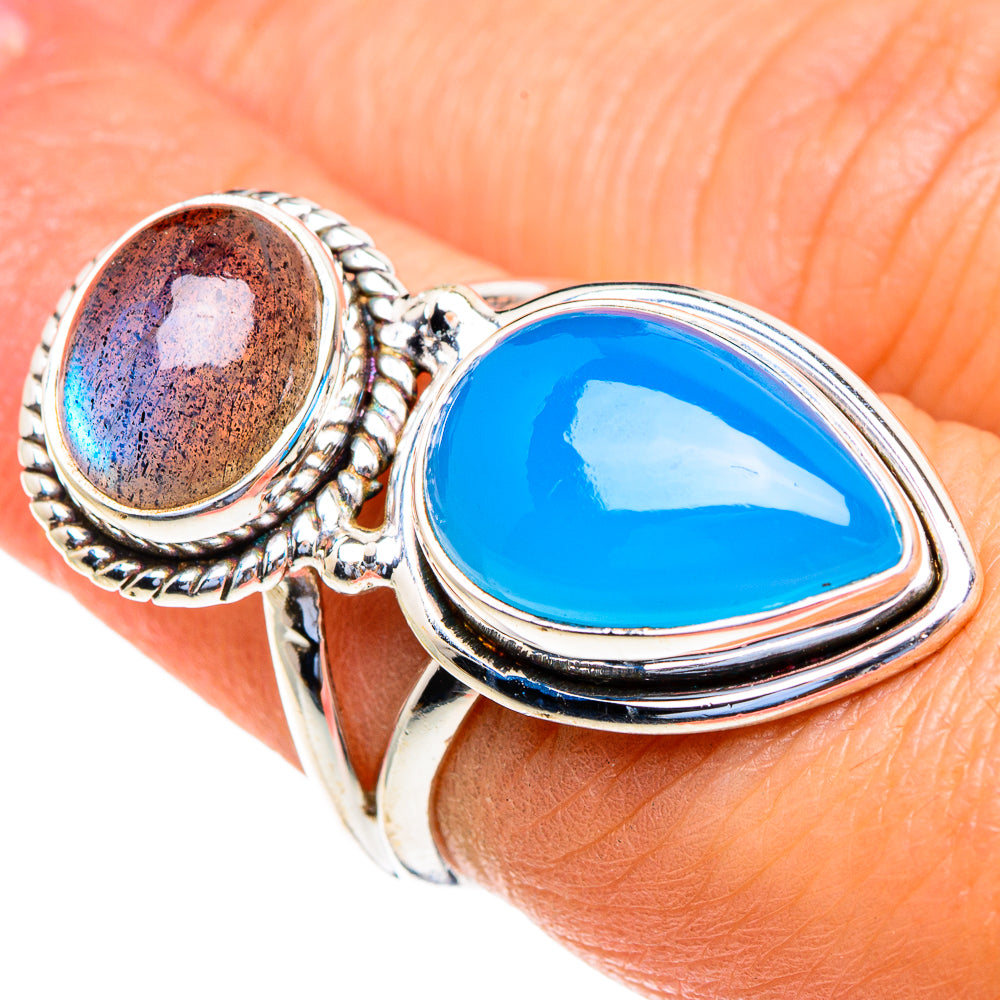 Aqua Chalcedony, Labradorite Rings handcrafted by Ana Silver Co - RING85694