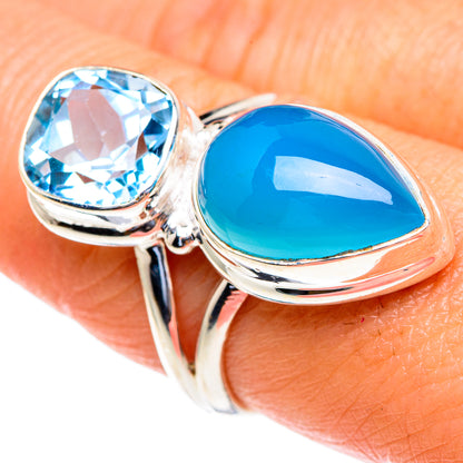 Aqua Chalcedony, Blue Topaz Rings handcrafted by Ana Silver Co - RING85712