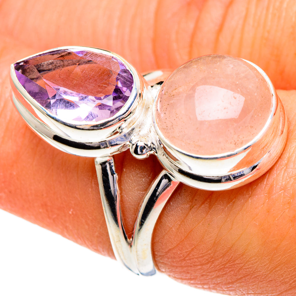 Rose Quartz, Amethyst Rings handcrafted by Ana Silver Co - RING85901