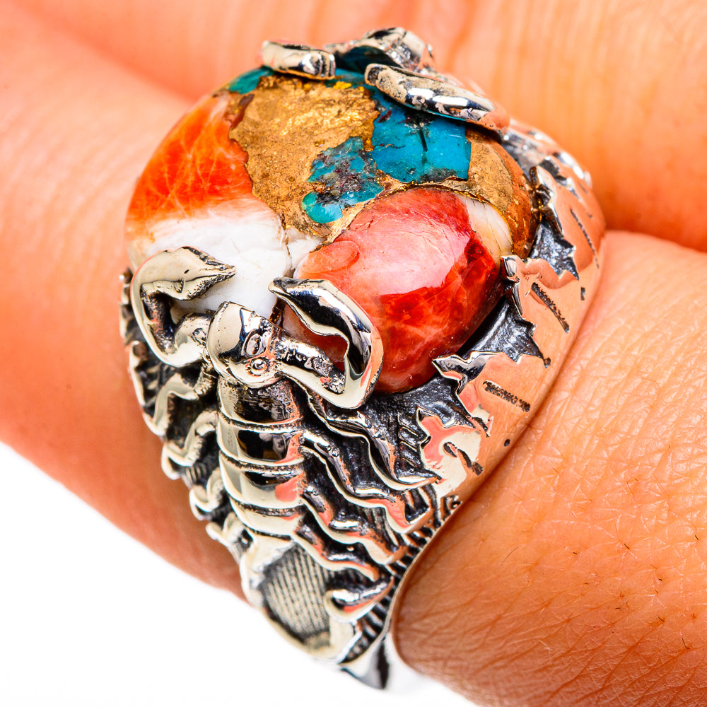 Blue Orange Copper Composite Turquoise Rings handcrafted by Ana Silver Co - RING85984