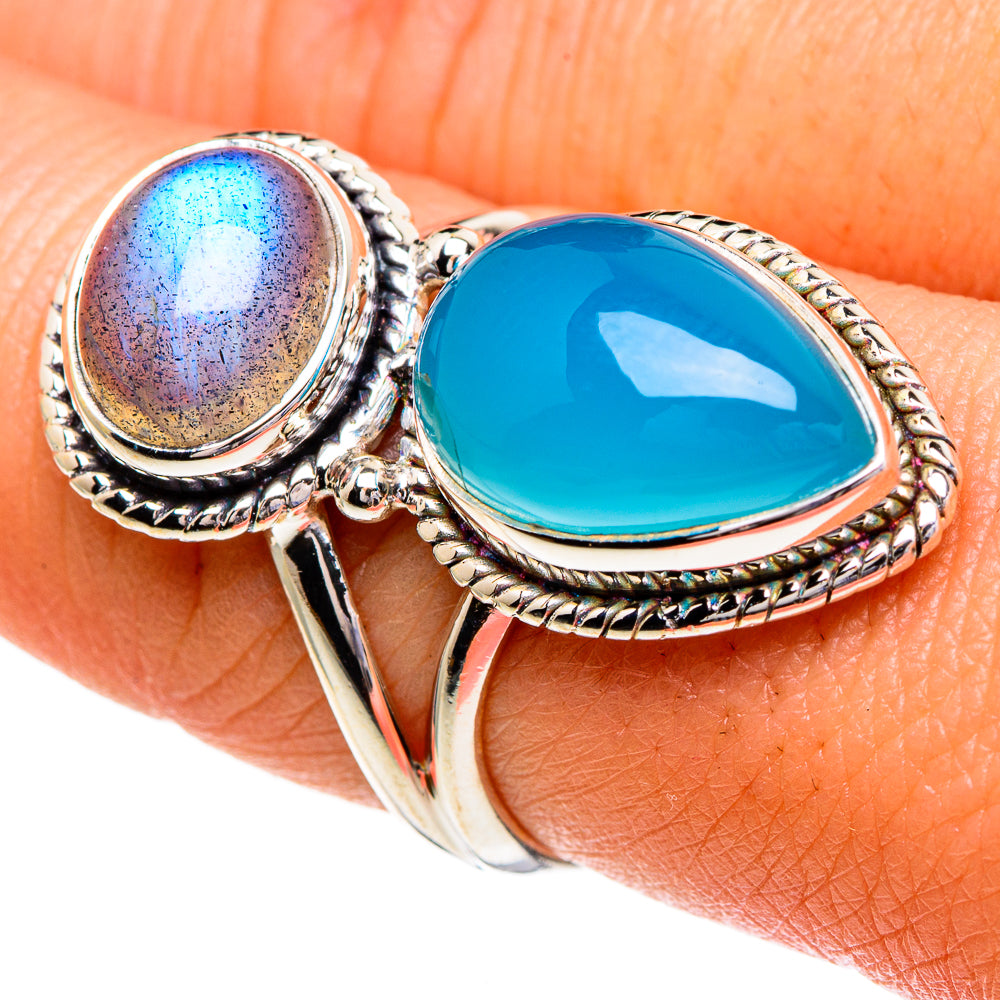 Aqua Chalcedony, Labradorite Rings handcrafted by Ana Silver Co - RING85989