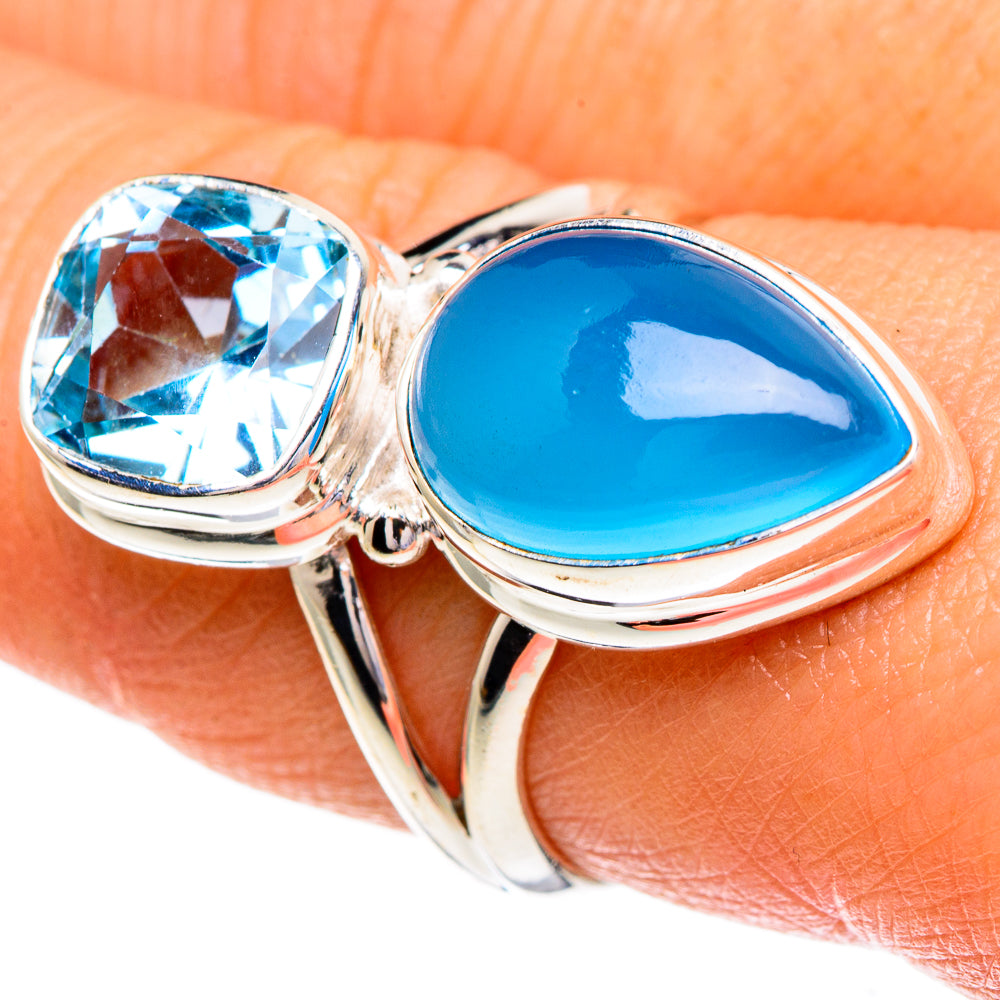 Aqua Chalcedony, Blue Topaz Rings handcrafted by Ana Silver Co - RING85991
