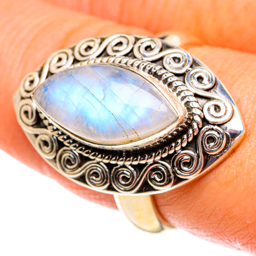 Rainbow Moonstone Rings handcrafted by Ana Silver Co - RING86018