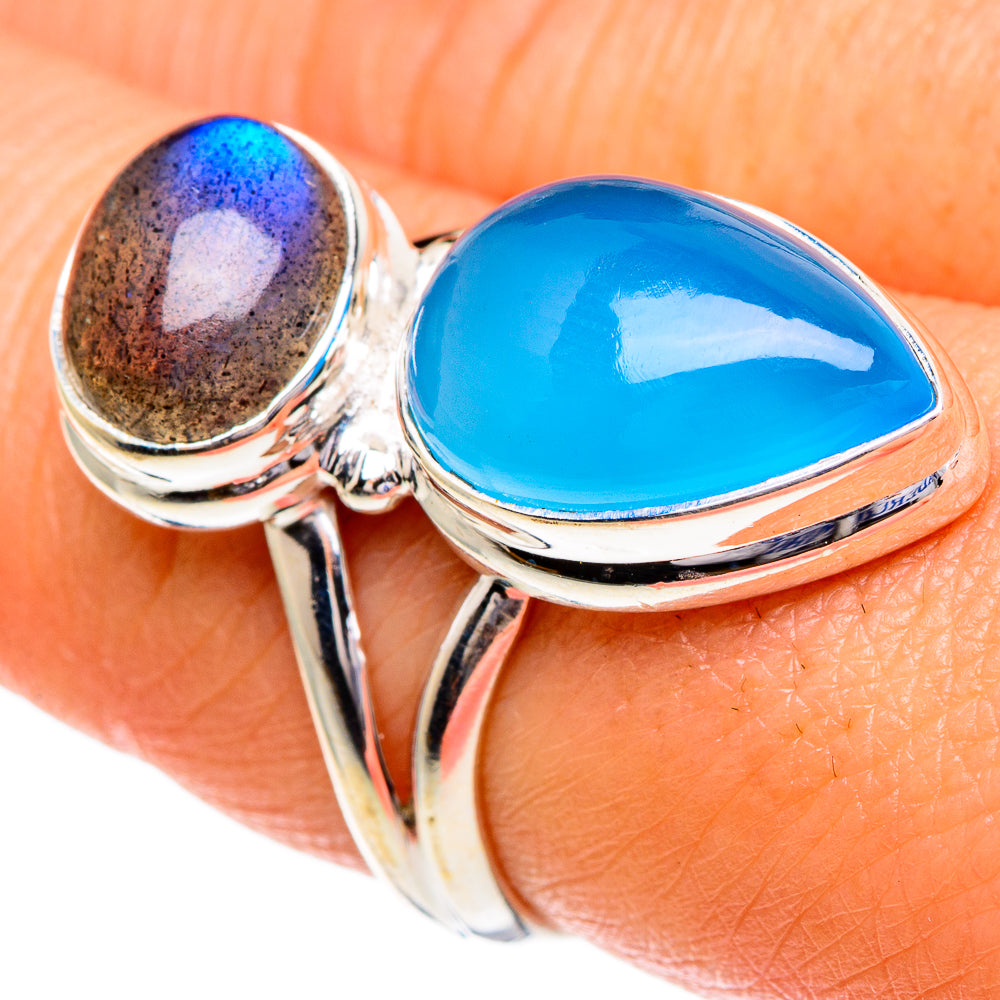 Aqua Chalcedony, Labradorite Rings handcrafted by Ana Silver Co - RING86026