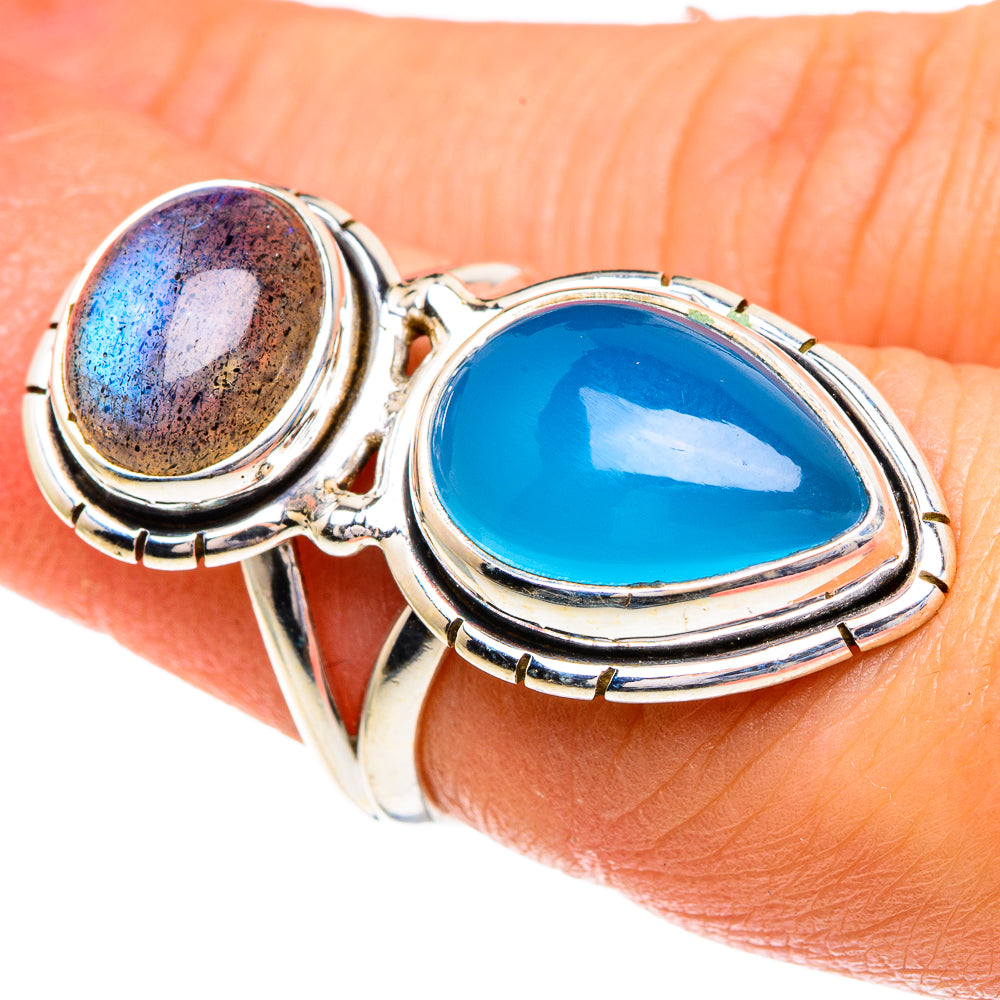 Aqua Chalcedony, Labradorite Rings handcrafted by Ana Silver Co - RING86028