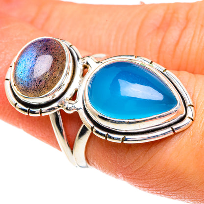 Aqua Chalcedony, Labradorite Rings handcrafted by Ana Silver Co - RING86028