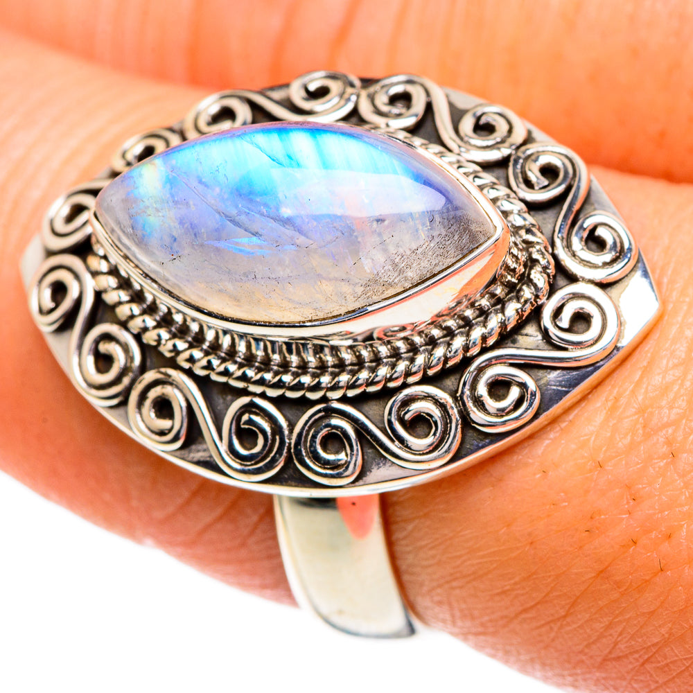 Rainbow Moonstone Rings handcrafted by Ana Silver Co - RING86041