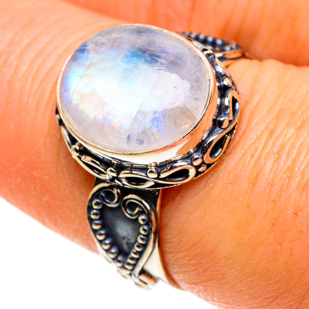 Rainbow Moonstone Rings handcrafted by Ana Silver Co - RING86277