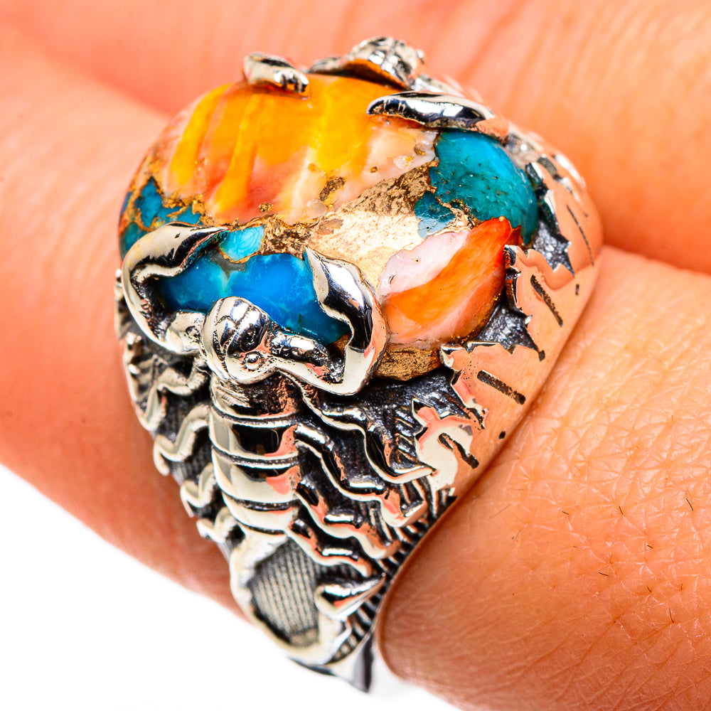Blue Orange Copper Composite Turquoise Rings handcrafted by Ana Silver Co - RING86303