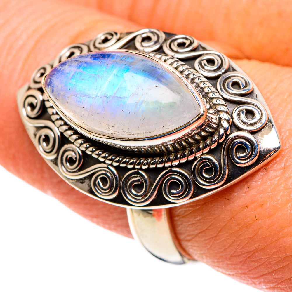 Rainbow Moonstone Rings handcrafted by Ana Silver Co - RING86334