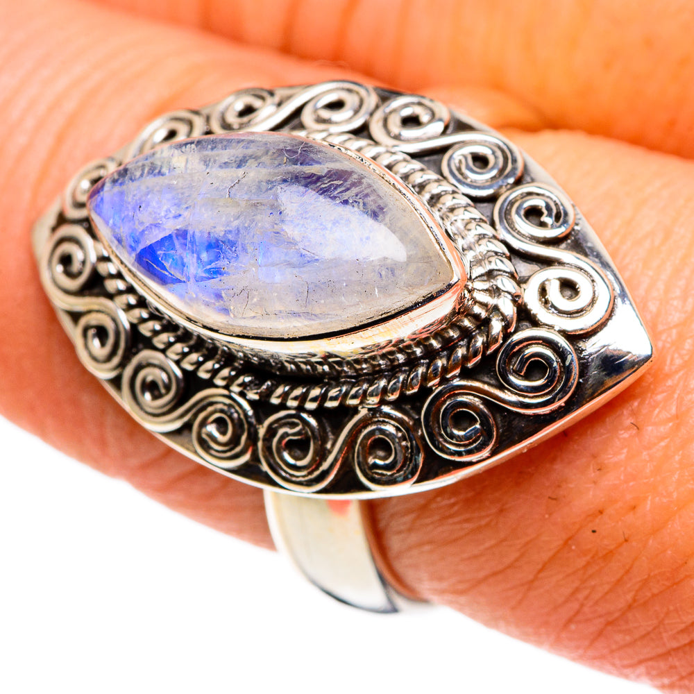 Rainbow Moonstone Rings handcrafted by Ana Silver Co - RING86367